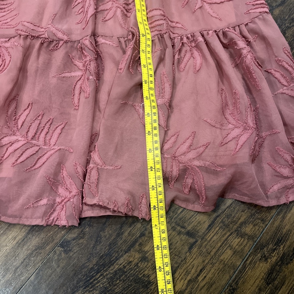 Baltic Born Dusty Rose Smocked Midi Dress Puff Sleeve Tiered Women's Size Small - Picture 5 of 9